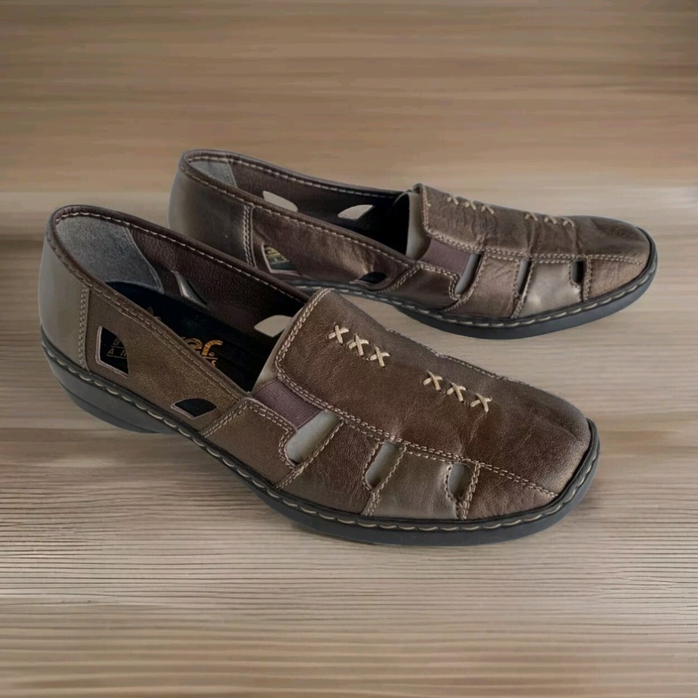 RIEKER Doris Women’s Sz 10 AntiStress Metallic Bronze Slip On Loafer Comfy Shoes